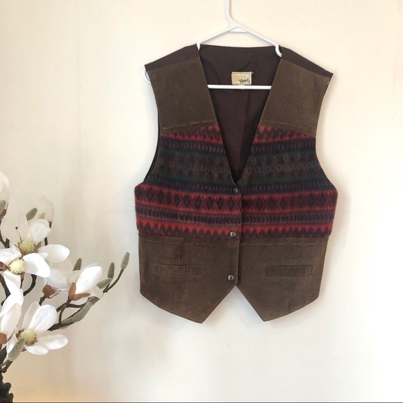 Vintage suede and fleece boho Aztec vest - Picture 7 of 8